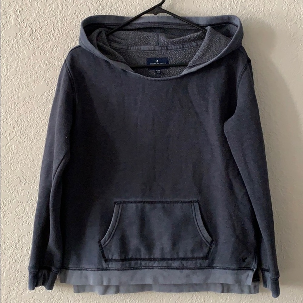 American Eagle navy sweatshirt.